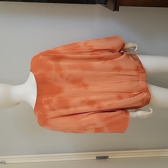 DEMOCRACY Orange Tie Dye Surplice Crossover Poncho Blouson Festival Blouse - Picture 6 of 9
